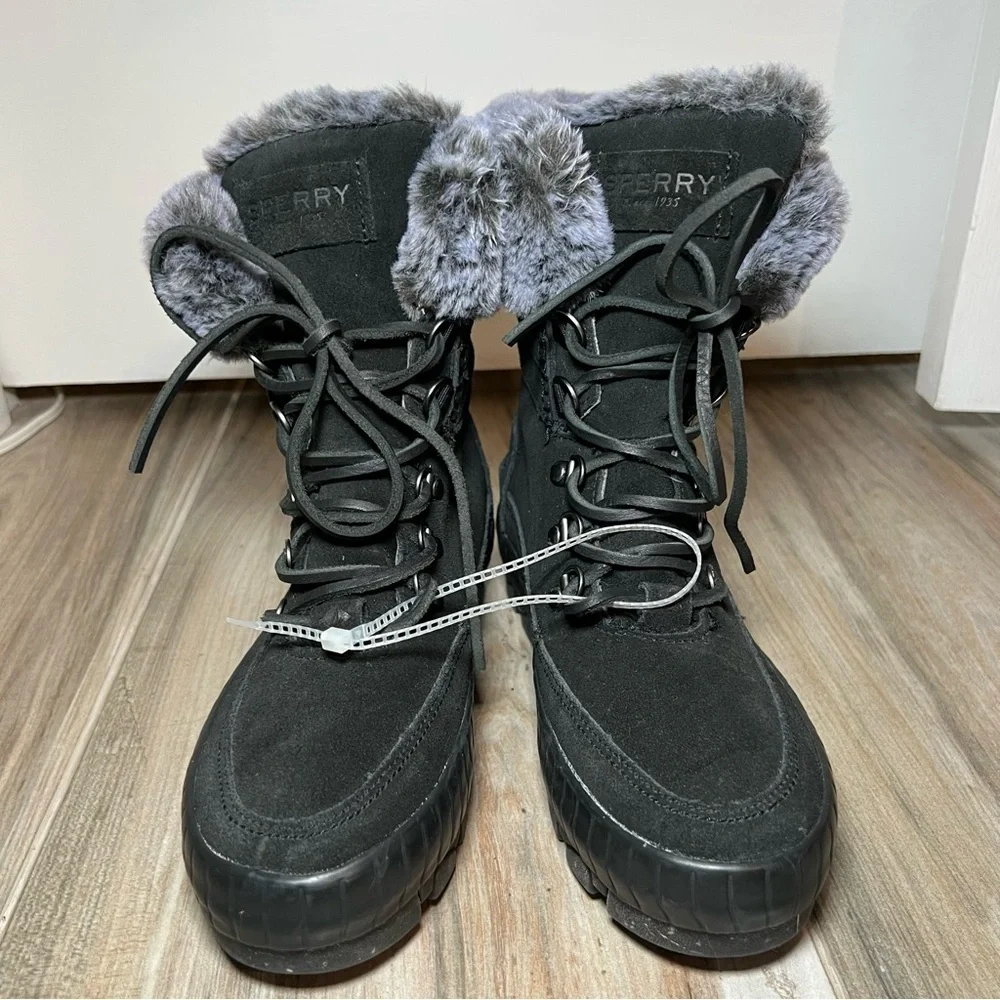 Sperry Torrent Winter Lace Up Waterproof Faux Fur Suede Boots Women 6 New